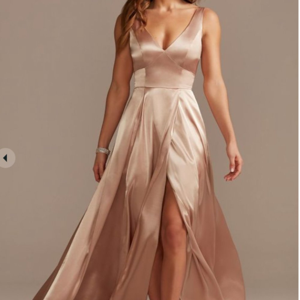 Charmeuse Satin Silk Bridesmaid Wedding Guest Dress in Champagne | Size 8